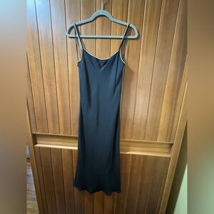 Theory Black Silk Slip Dress with White Trim